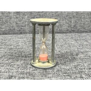 Vintage Timer Hourglass W. Germany 3 Minute Pewter Glass Pink Sand 3 Inch